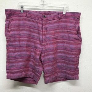 Murano Baird McNutt Linen Shorts Mens 40 Alex Slim Fit Purple Pink Stripe‎ Flat